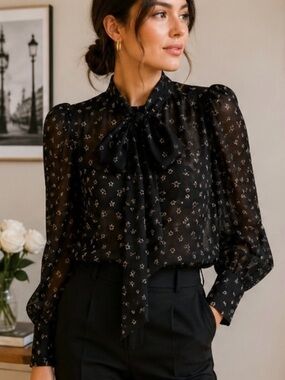 🖤⭐️Generation Love New York Sheer Star Print Bow Blouse – XS⭐️🖤